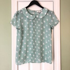 F21 Mint Polka Dot Peter Pan collar Blouse
